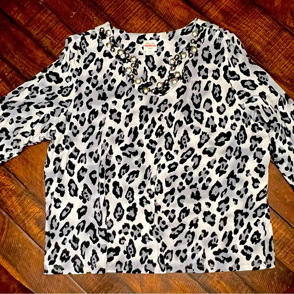 Ruby Rd - Leopard Print - Jeweled Neck
